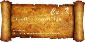 Csikár Kornélia névjegykártya
